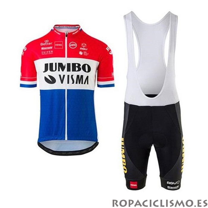 2020 Maillot Jumbo Visma Tirantes Mangas Cortas Rojo Blanco Azul